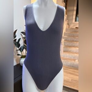 NWT - Mono B Women's Ribbed Bodysuit in Gray